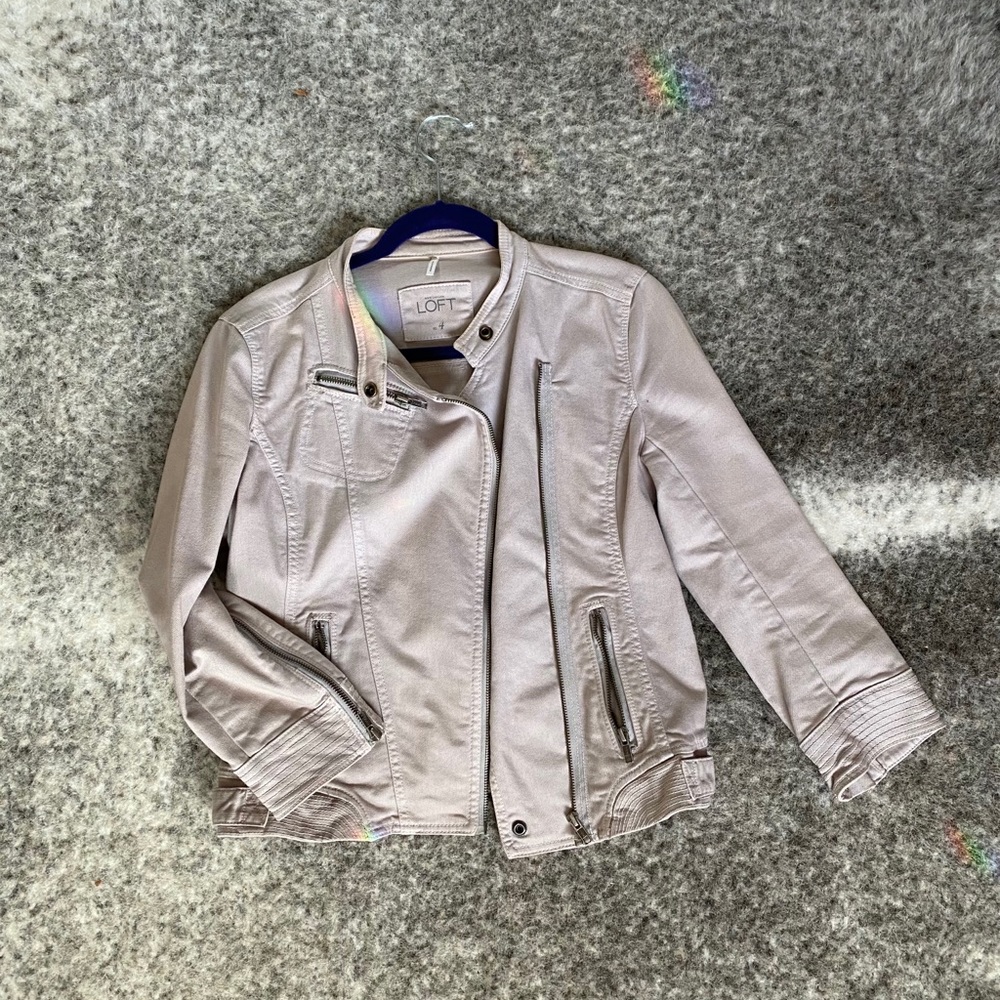 LOFT Denim Gray Crop Moto Jacket Size 4